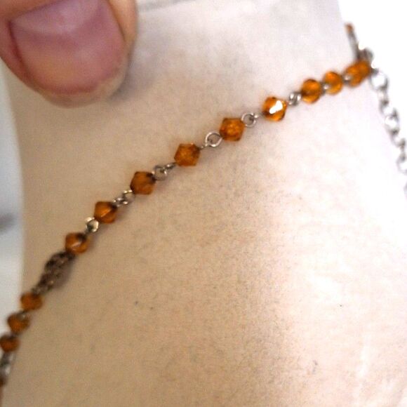 A Women's Delicate Beaded Necklace Pewter Heart Charm Fairy Core - Picture 5 of 9